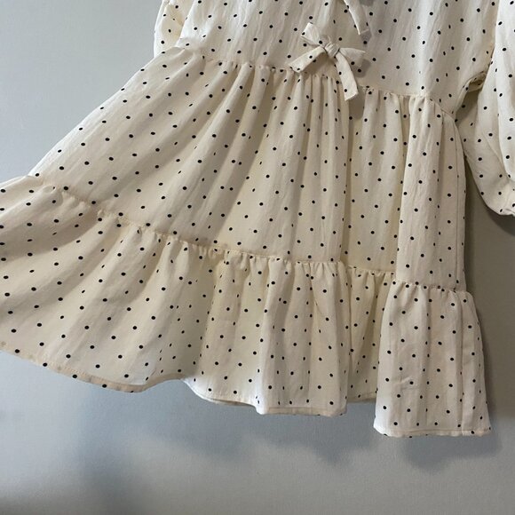Handmade Children's Black Off White Polka Dot 100% Cotton Front Bows Dress - Picture 7 of 14